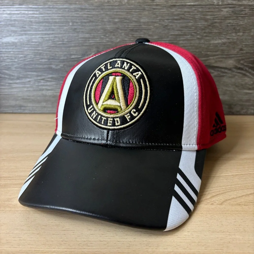 Atlanta United FC Hat Cap Strap Back Black Red Soccer MLS Faux Leather Adidas